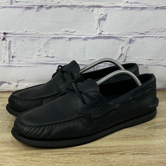 Sperry Authentic Original Black Leather Boat Shoes Men's Size 11.5 Slip Loafers - Picture 3 of 8
